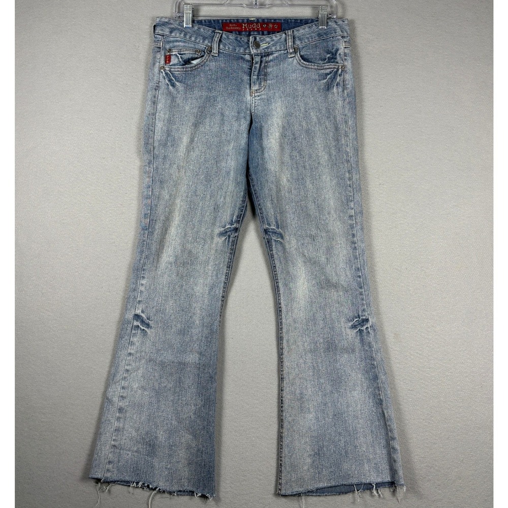 Mudd Flare Low Rise Frayed Hem Light Wash Y2K Denim Jeans Size 7 Blue VTG
